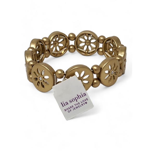 NWT Lia Sophia - Flower "Daisy Chain" Matte Gold Stretch Bracelet - Picture 4 of 10